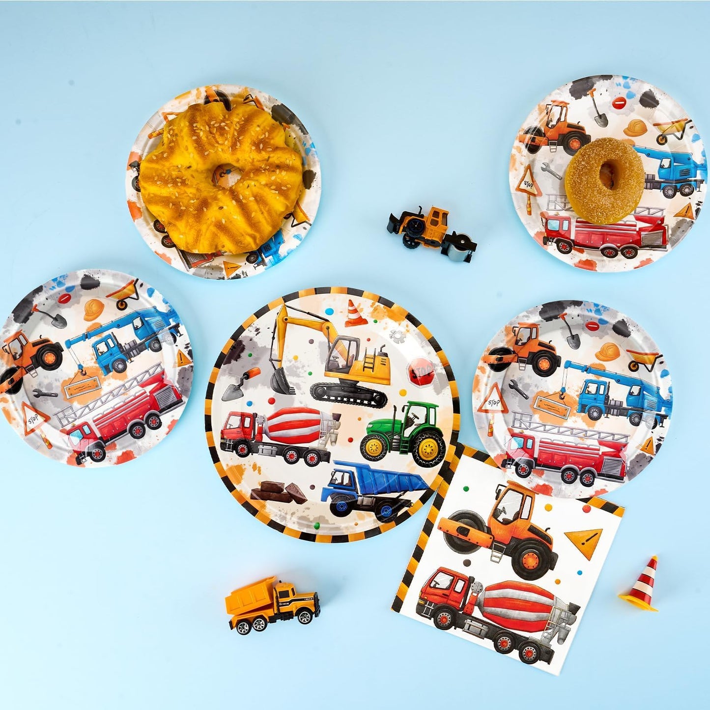 Wernnsai Construction Party Supplies - 48Pcs Dump Truck Themed Party Tableware Set Disposable Dinner Dessert Plates And Napkins For Boys Kids Baby Shower Excavator Birthday Party Serves 16 Guests