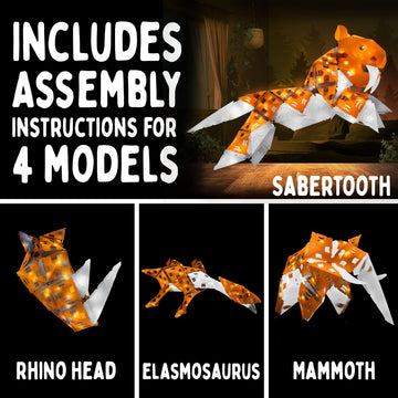 Creatto Sunshine Sabertooth & Ferocious Friends Light-Up 3D Puzzle Kit | Includes Creatto Puzzle Pieces To Make Illuminated Craf