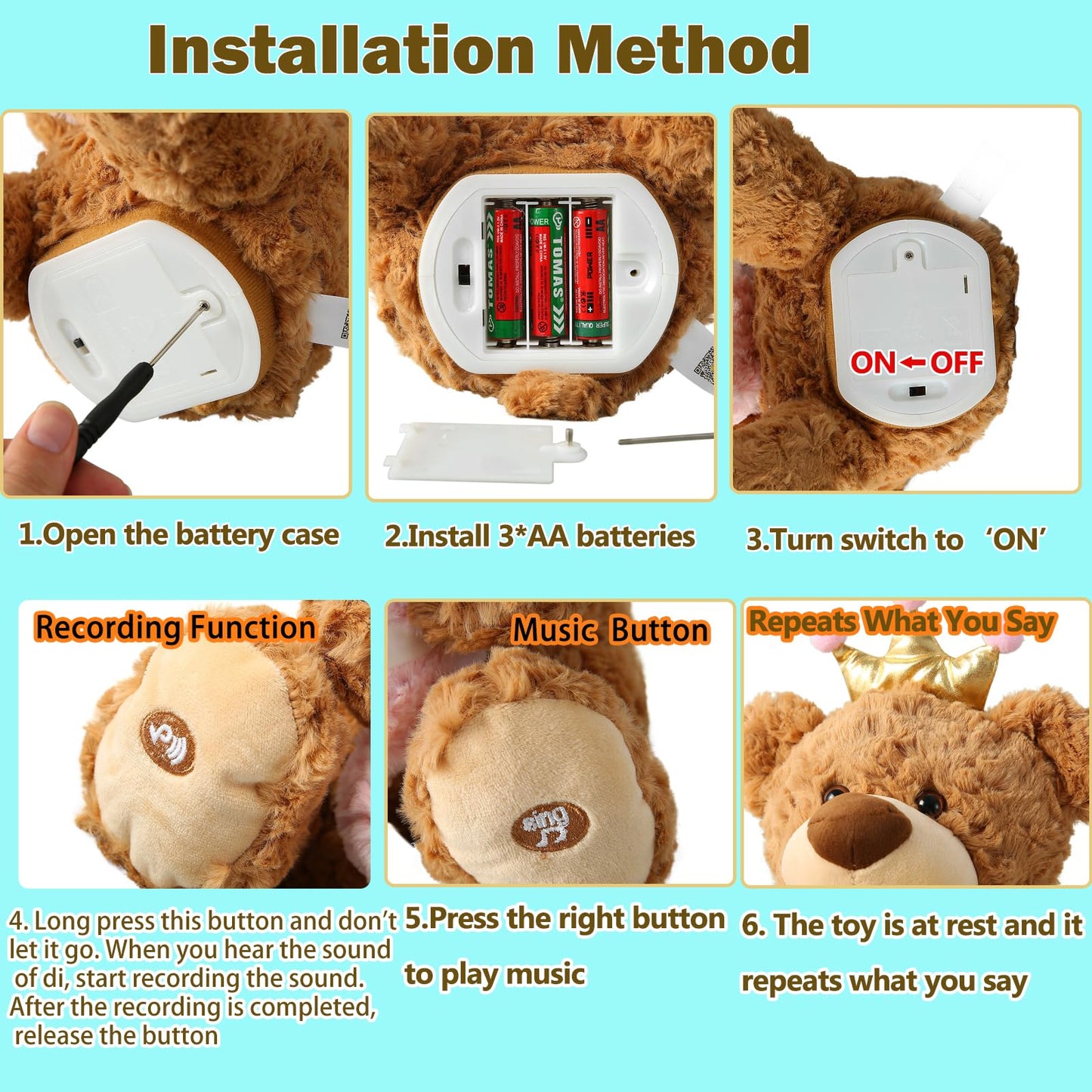 Marsjoy Musical Happy Birthday Teddy Bear With Glowing Cupcake, Animated Plush Toy Singing Dancing Talking Plush Bear Repeating What You Say Recording Toy Stuffed Animal Gift For Girl Kid