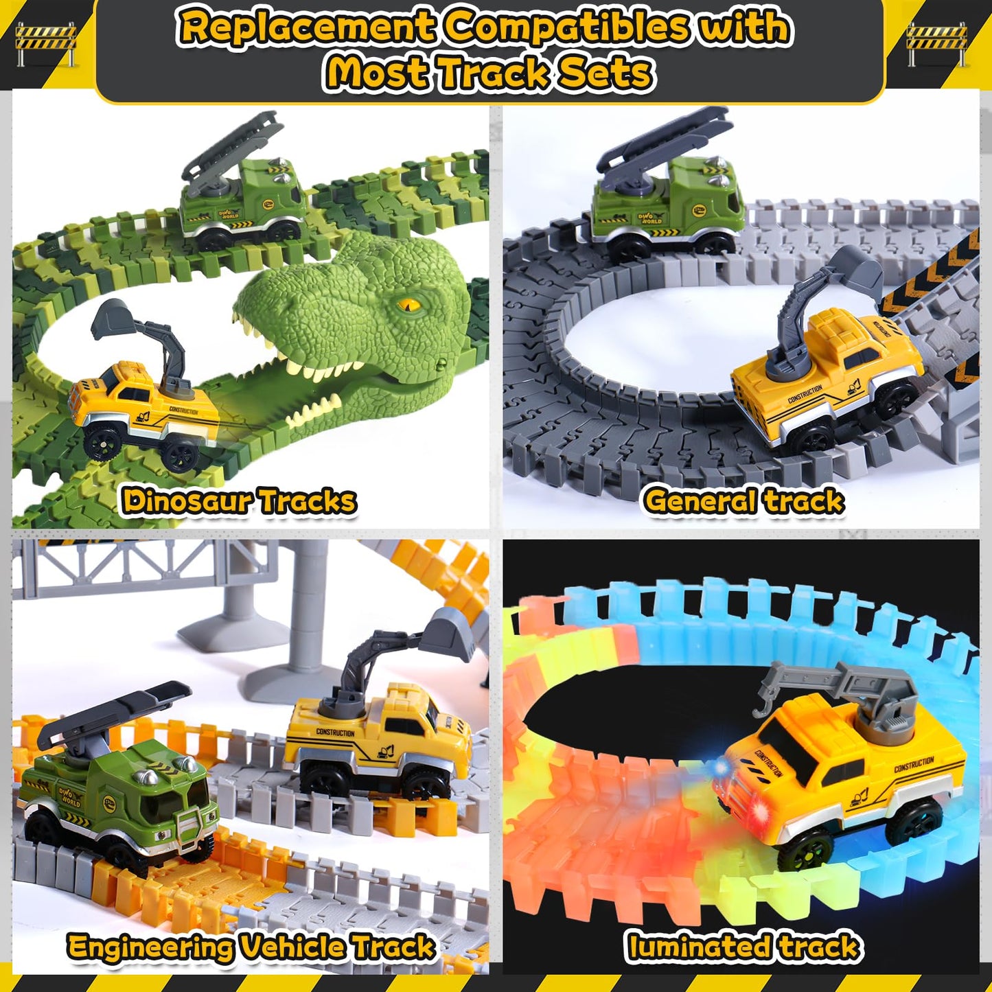 Magic Tracks Cars Only Replacement, Flexible Car Track Race Cars for Kids Race Track Glow in The Dark, Led Light Magic Race Cars