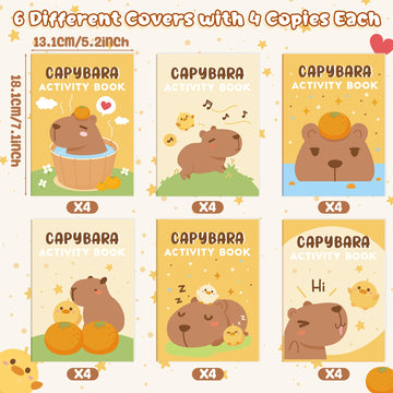 Capybara Activity Books for Kids - 24Pcs Cute Capybara Mini Games Coloring Book Set Bulk Cartoon Animal Mazes Word Search Word S