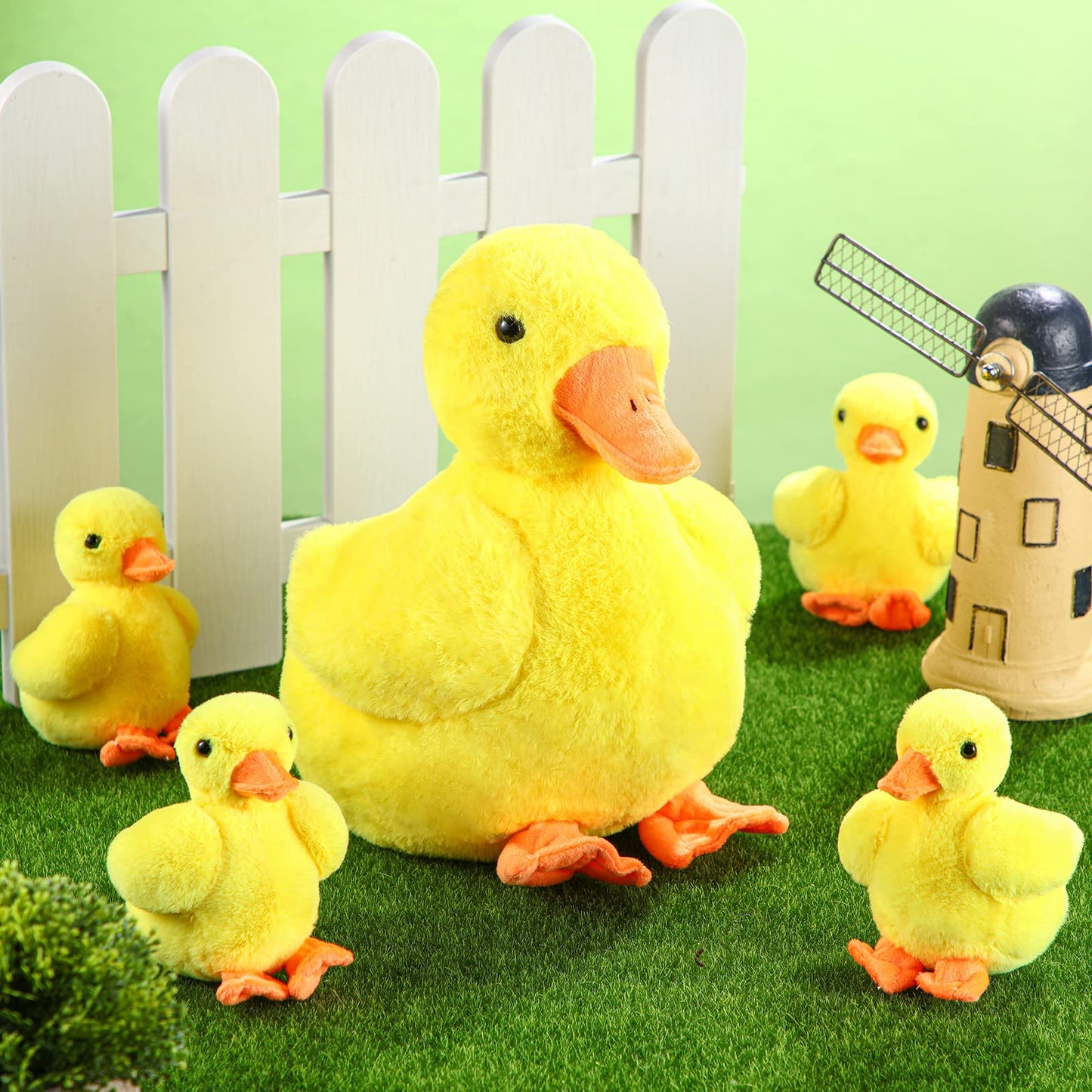 Zomiboo Duck Stuffed Animals Set - 5 Piece Plush Family Toys, Soft Polyester, Yellow, Includes Big Mommy Duck & 4 Baby Ducks