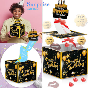 Birthday Money Box For Cash Gift Pull, Surprise Money Roll Gift Box With Pull Out Card And 30 Transparent Bags Diy Set, Funny Wa