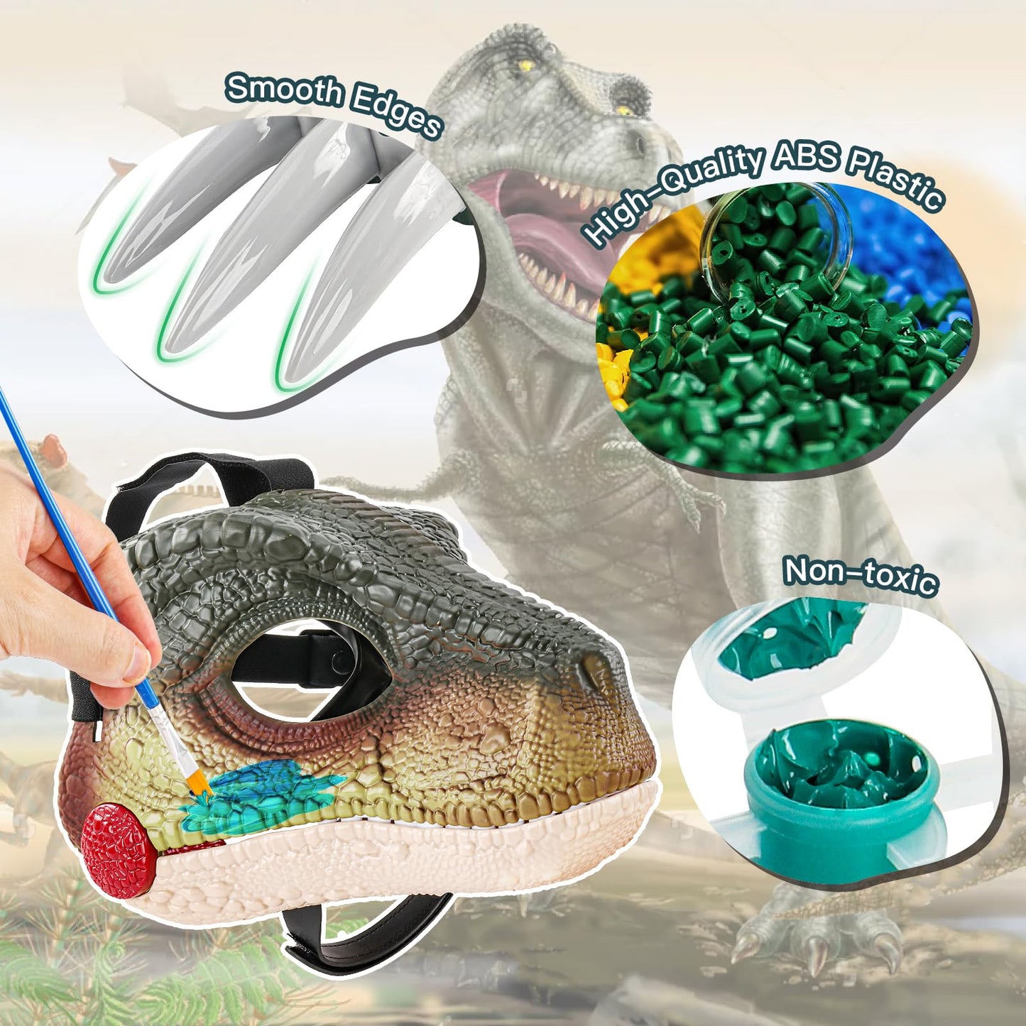 PaLeyFer Hard Plastic Dino Mask, 3 in 1 with Claws and Paints, Dinosaur Costume for Furry Girls Boys, Dinosaur Toys with Sounds