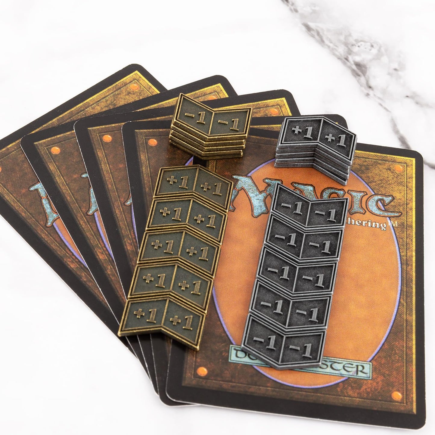40 Pcs Antique Metal Buff Counter Tokens With Velvet Bag Magic The Gathering Token Creature Stats Or Loyalty Counters For Mtg Ccg Card Gaming Accessories, Black&Bronze