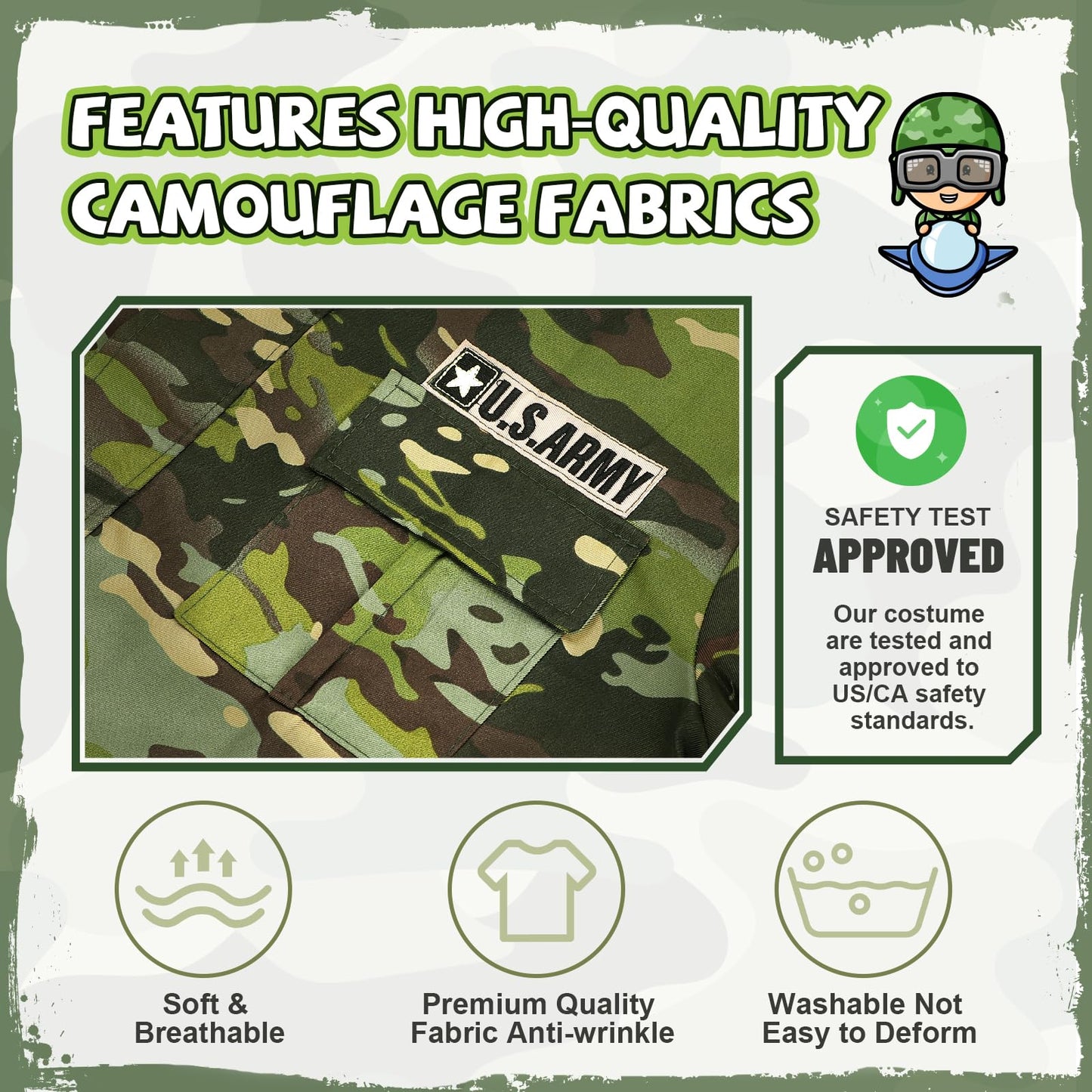 Giftinbox Kids Army Costume For Boys Military Soldier Costume With Army Toys,Dress Up Boys Costume Halloween Costumes For Kids Boys 3-12 Christmas Gift For Kids, Medium