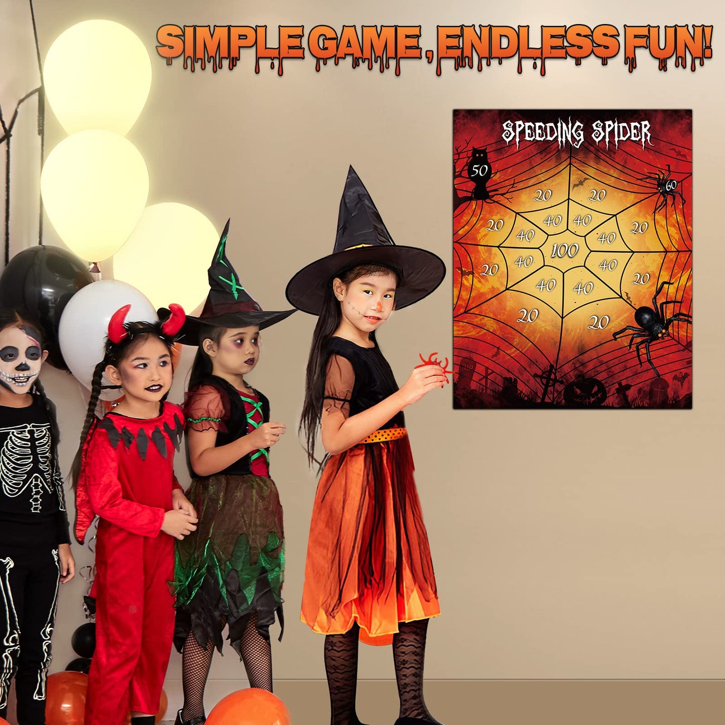 Miahart Halloween Party Games Throw The Spider On The Web With Xl Halloween Poster And 2 Sticky Spiders Family Game
