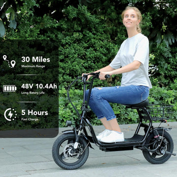 Caroma Electric Scooter With Seat, 500W/819W/870W Peak Motor, 15/25/30 Miles Range, 20Mph Top Speed, Foldable Electric Scooter F
