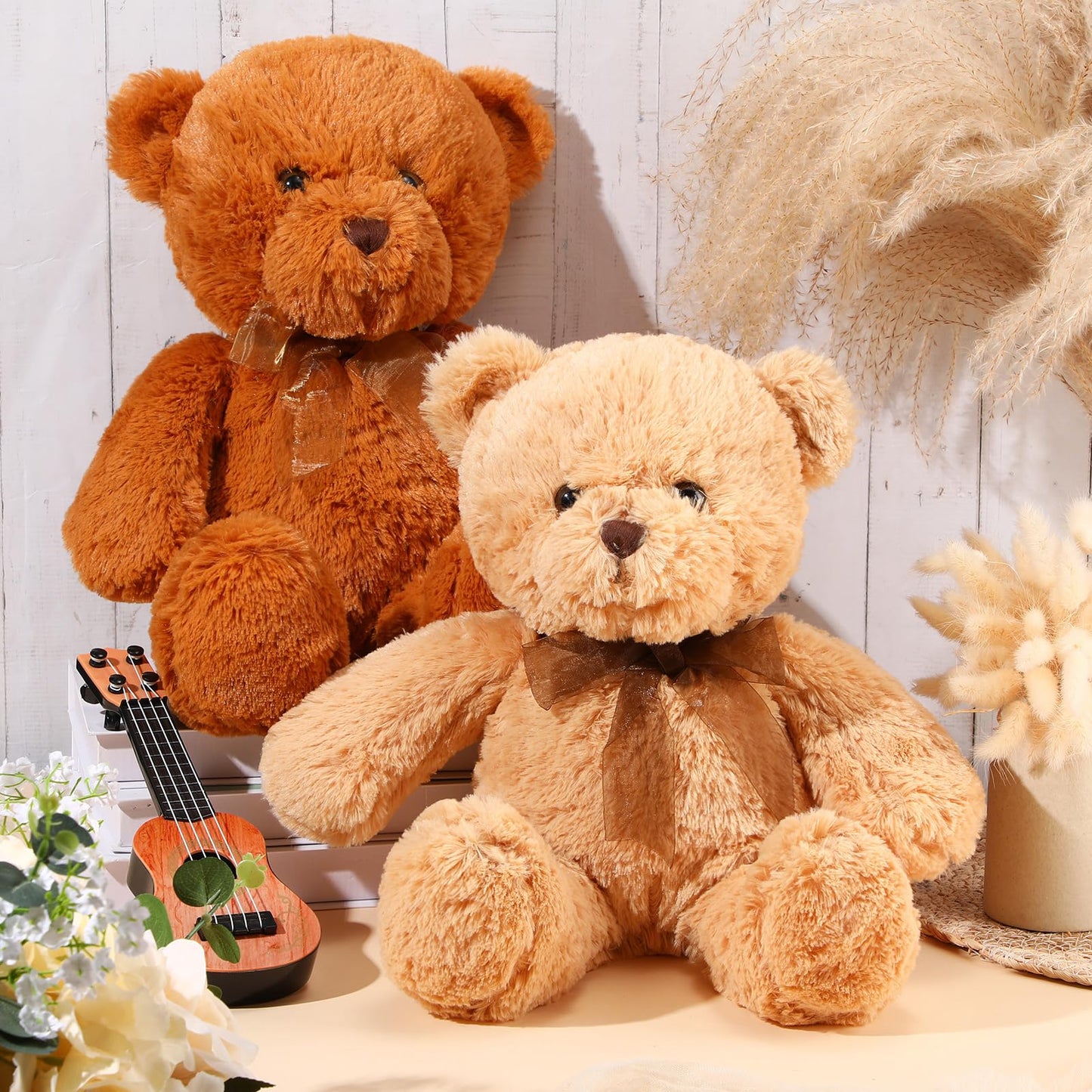 Hydren 2 Pack Plush Bear Stuffed Animals 18 Inch Cuddly Stuffed Bear Plushies With Bow For Birthday Gifts Baby Shower Party Favo