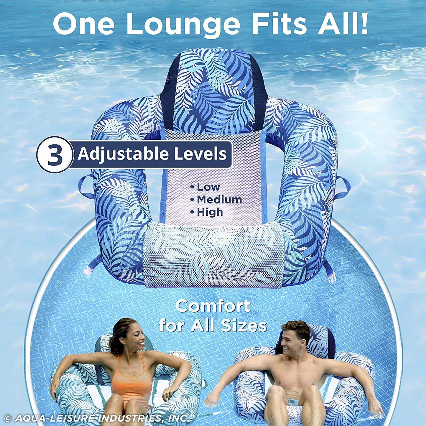 Aqua Zero Gravity Pool Chair Float - Inflatable Heavy-Duty mature-themed Pool Chair for Floating - Blue Fern
