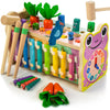 Amtreen 6-In-1 Wooden Montessori Toys For 1 Year Old, Whack-A-Mole Game | Play The Xylophone | Frog Clock | Carrot Harvest Game | Spinning Gear, Toddler Toys Aged 1-4, Baby Toy Gift For Early Learning