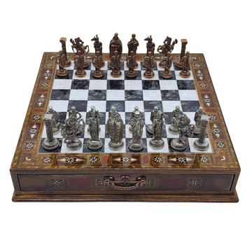 15 Handmade Chess Set With British Army Metal Chess Pieces, Luxury Storage Chess Board, For All Ages, Ideal For Father, (Walnut)