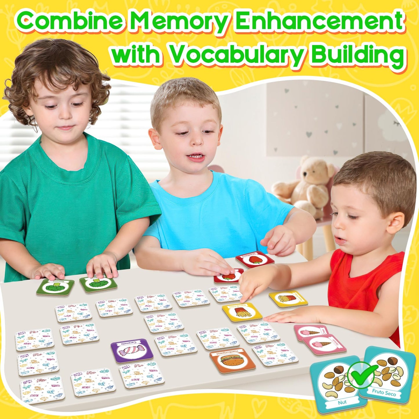 Edulok Memory Card Game, Toddler Match Game, Learn Spanish For Kids, Bilingual Flash Cards, Learning Toys For 4 Year Old, Presch