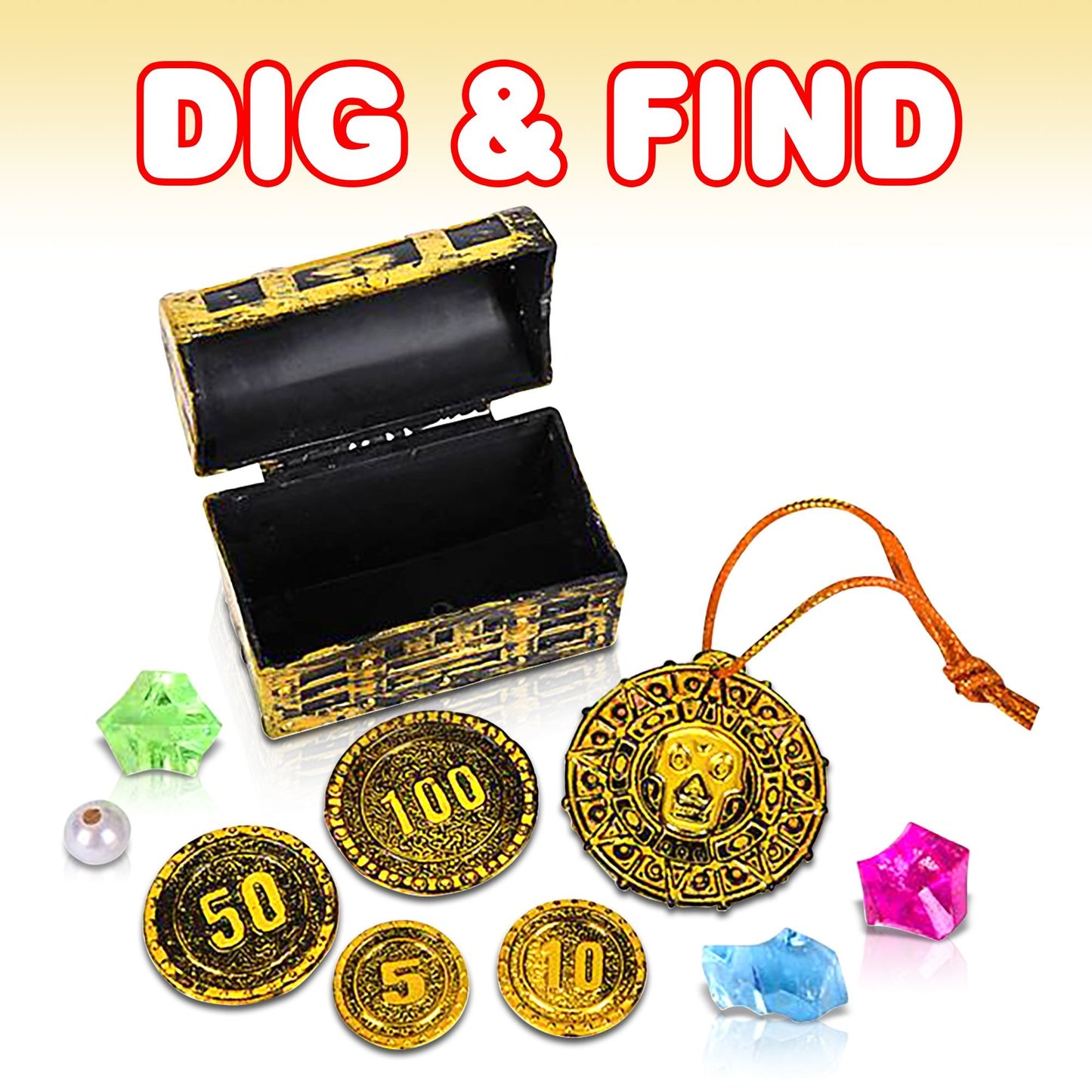 Artcreativity Pirate Treasure Dig Kit For Kids - Gem Excavation Set With Digging Tools - Interactive Excavating Toys - Great Birthday Gift Idea, Contest Prize For Boys And Girls