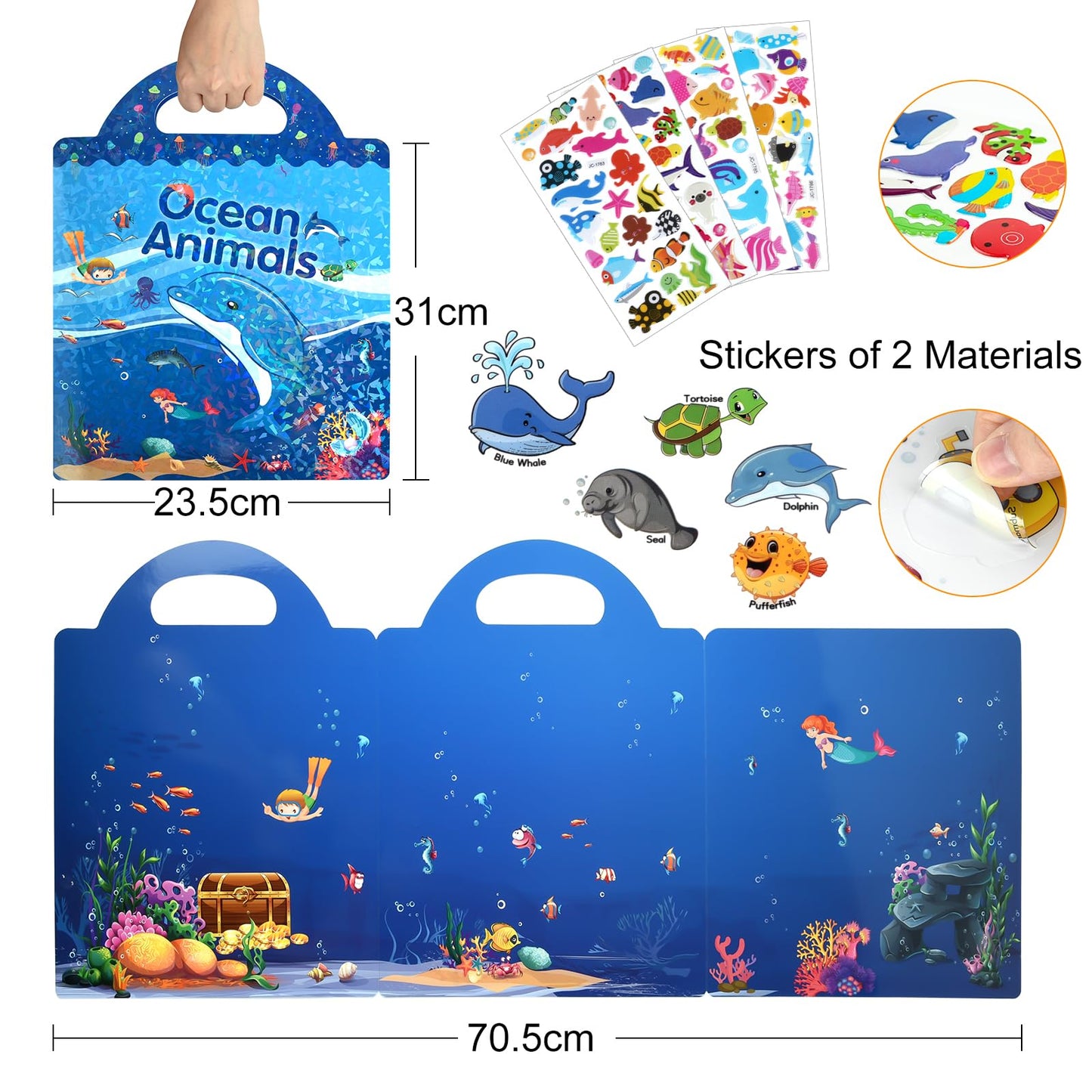 Astaron Reusable Sticker Book For Toddlers, 88 Pcs Ocean Stickers Road Trip Activities Car Airplane Activities Travel Toys For Kids, Kids Quiet Time Activities (2-6 Age)