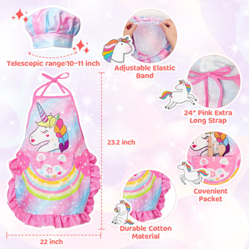Vanmor Unicorn Kids Cooking and Baking Sets, 11Pcs Kids Aprons for Girls, Kids Chef Hat and Pink Apron, Mitt & Utensil for Toddl