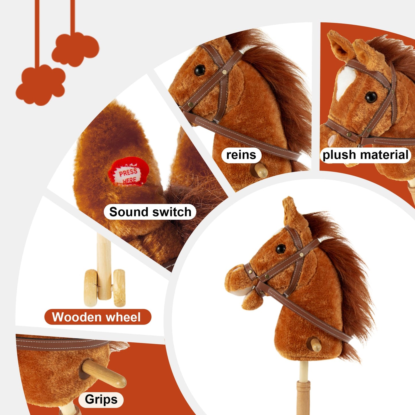 Morytale Stick Hobby Horse Riding Toy, Plush Stick Horse For Toddlers Ages 3+, Horses Ride On Toy Fun Pretend Play With Wooden W
