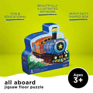 Crocodile Creek 36-Piece Jigsaw Floor Puzzle - All Aboard - Heavy-Duty Storage Box - 24" x 18" - Fun for Kids Ages 3-5