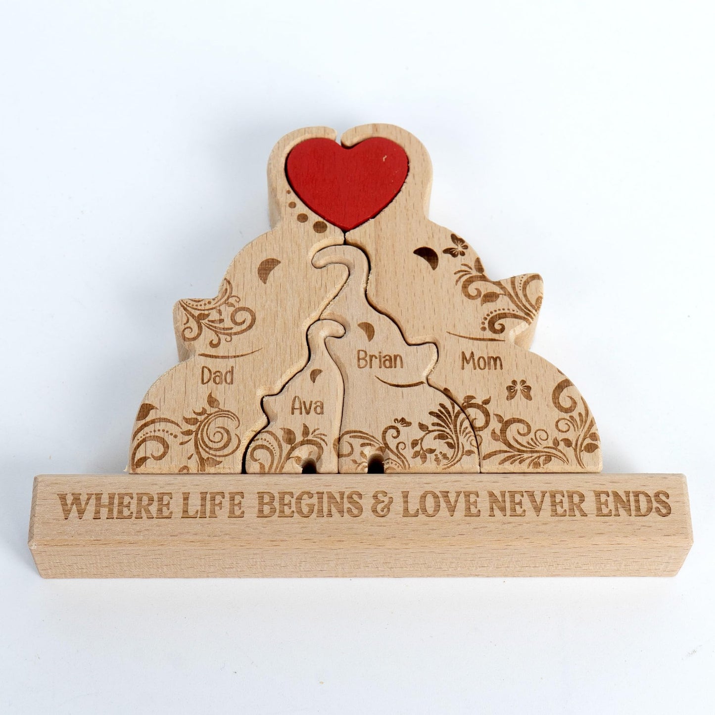 Macorner Personalized Wooden Family Figurine Elephant Family Custom Names