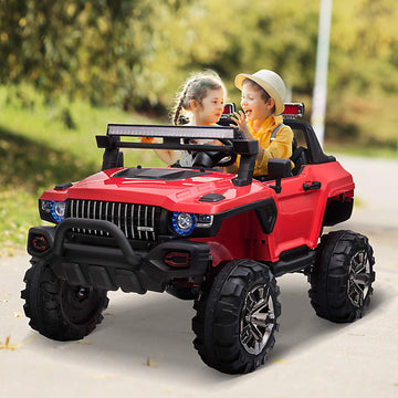 Aosom 53' L 2-Seater 12V Police Car Ride On Truck With Remote Control, Battery Operated Electric Car For Kids With Suspension, Mp3 Player, Lights, Music, Horn, Red