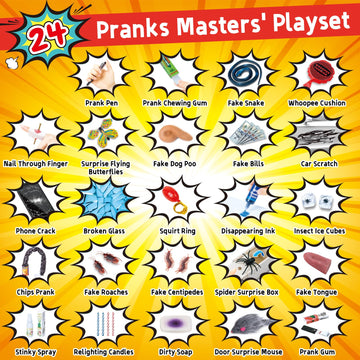 Wookidel Prank Stuff - 35 Fun Pranks for Kids, Ideal for April Fools, Halloween, Birthdays - Yellow, 10.23 x 6.69 x 3.