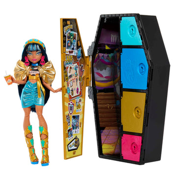 Monster High Skulltimate Secrets Doll Set - Cleo De Nile with Dress-Up Locker, 19+ Surprises, Plastic, 1 Unit
