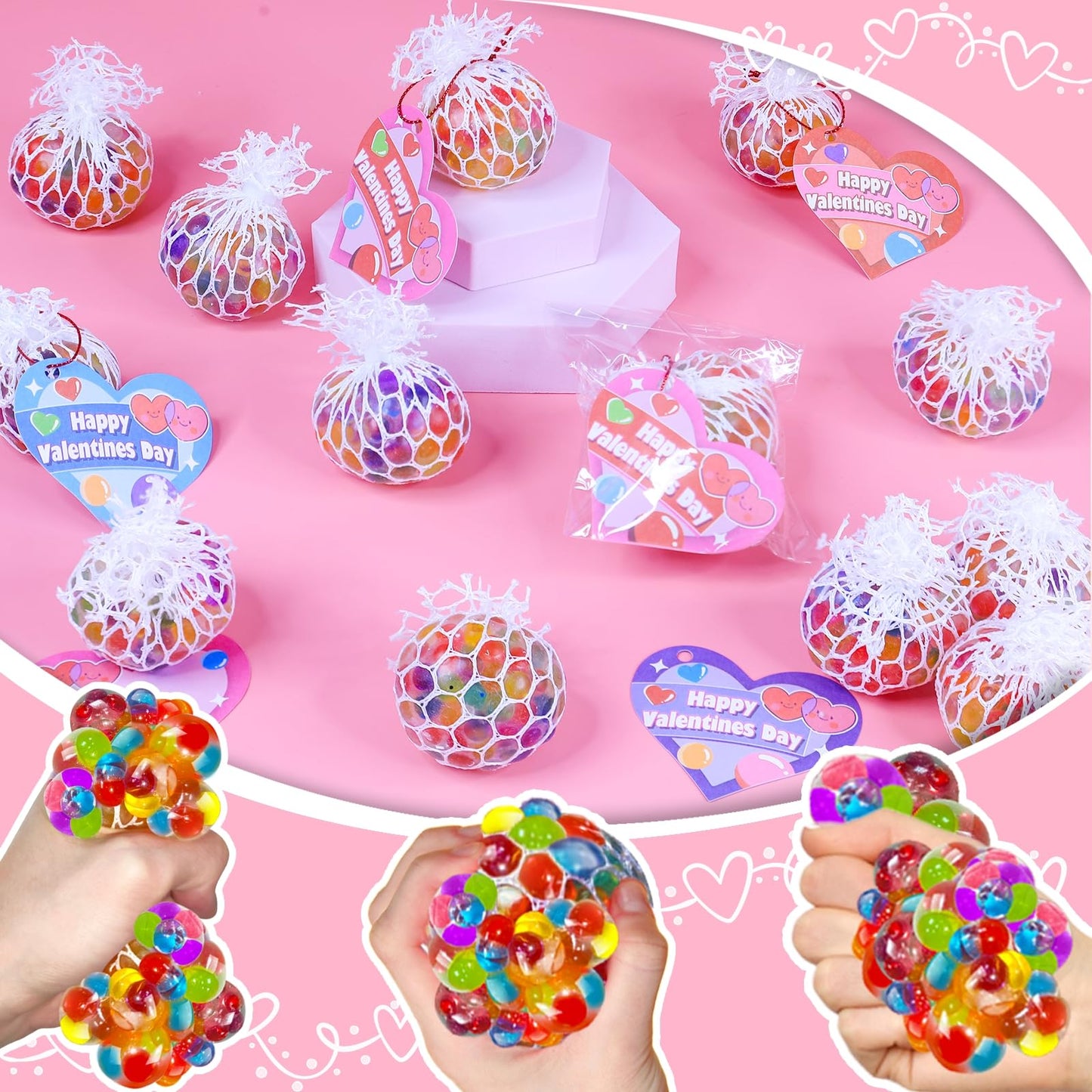Easter Basket Stuffers,24 Pack Fidget Stress Balls With Cards Heart Stress Relief Toys Squeeze Balls For Kids Boys Girls Classroom Exchange School Prize And Easter Party Favors Gifts