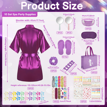 Hoemwarm 122 Pcs Purple Girls Spa Party Kit, 10-Pack Slumber Party Favors with Satin Robes, Tote Bags, and Nail Salon Accessorie