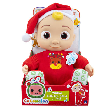 CoComelon Musical Deck The Halls JJ Doll - Festive Roto Doll with Santa Hat, Activated Sounds, Perfect for Preschoolers, Model CMW0119