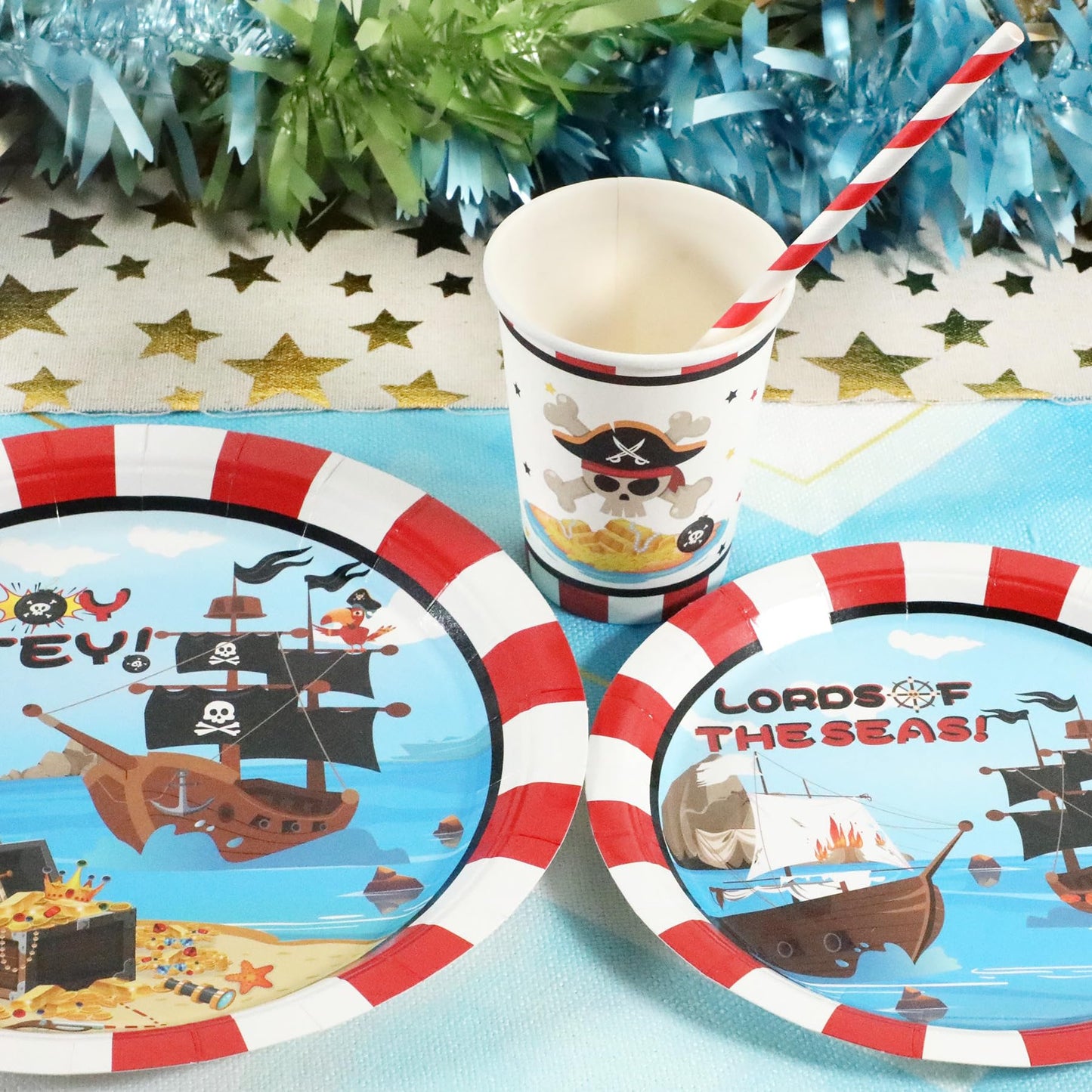 Pirate Birthday Party Supplies Decorations, Pirate Treasure Theme Paper Plates And Napkins Set With Cups And Straws For 24 Guest