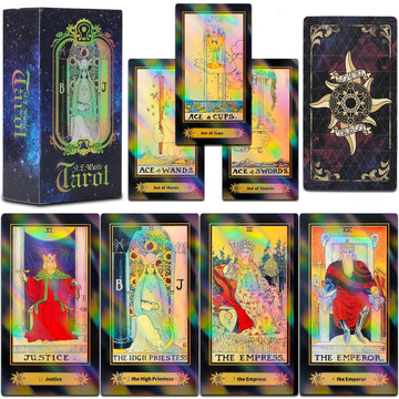 Smoostart 78 Tarot Cards With Guidebook, Holographic Tarot Cards Deck Future Telling Game With Colorful Box