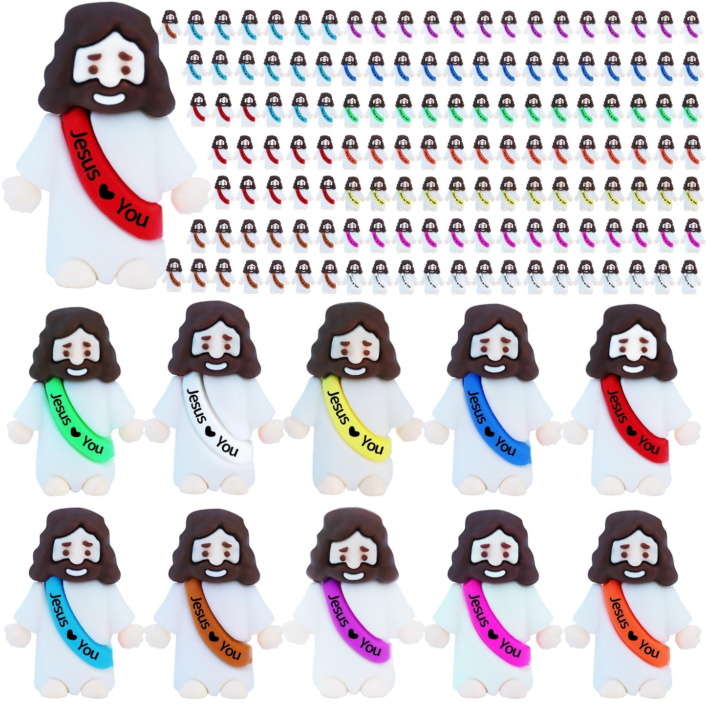ILHSTY 150 Pcs Little Jesus Figures - Mini Rubber Jesus Toys Jesus Love You for Easter Egg Fillers Egg Hunts Religious Party Fav