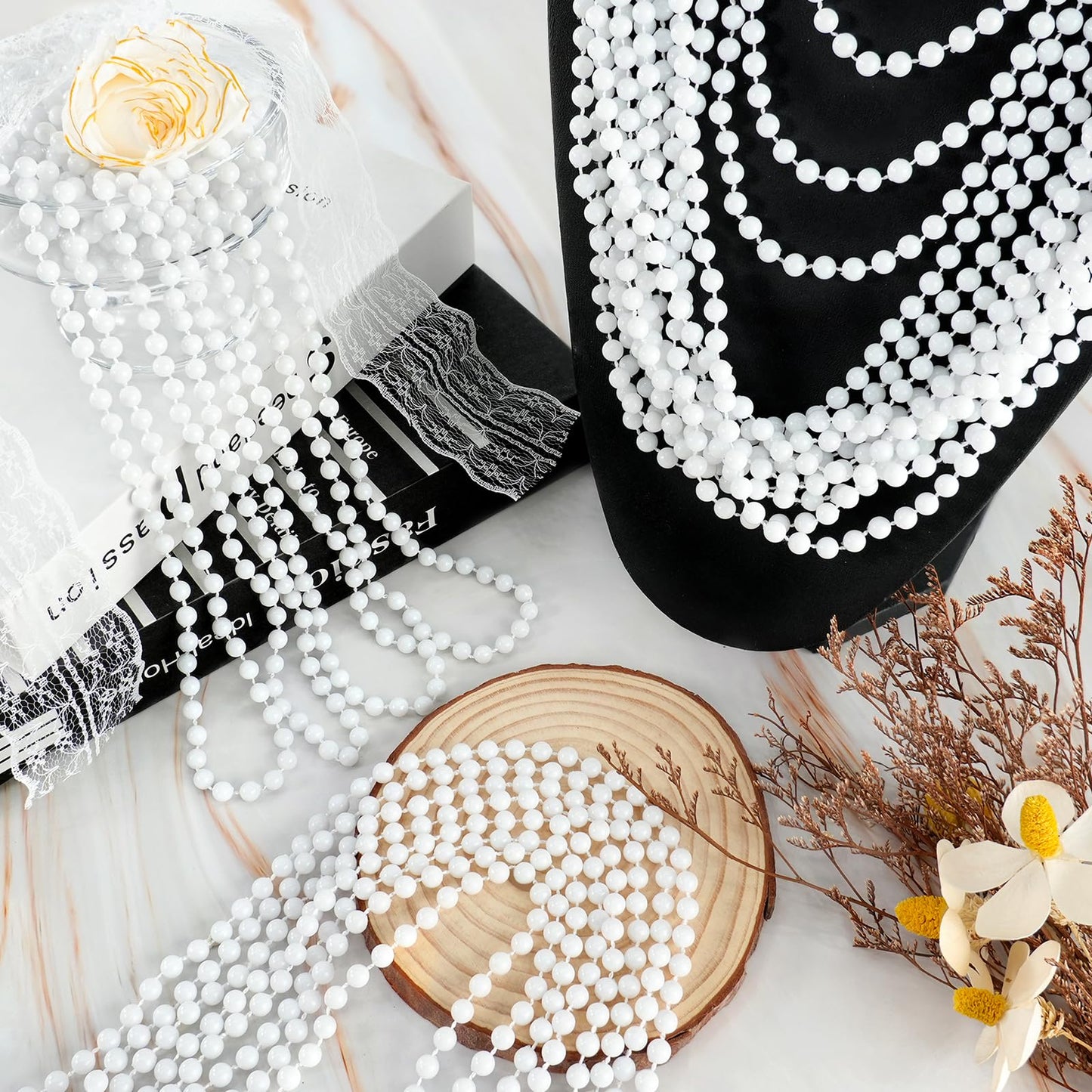 100 PCS White Bead Necklaces, 33'' White Mardi Gras Beads, Christmas Beads Necklaces, 4th of July Beads Necklaces, Parade Throws