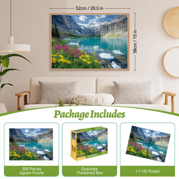 300 Piece Puzzle for mature-themeds- Ice Lake & Wildflower Jigsaw Puzzle - Scenic Nature Puzzle for Relaxation - Great Gift for mature-themeds Teens & Kids - Fun & Soothing Art - 20.5 x 15 in