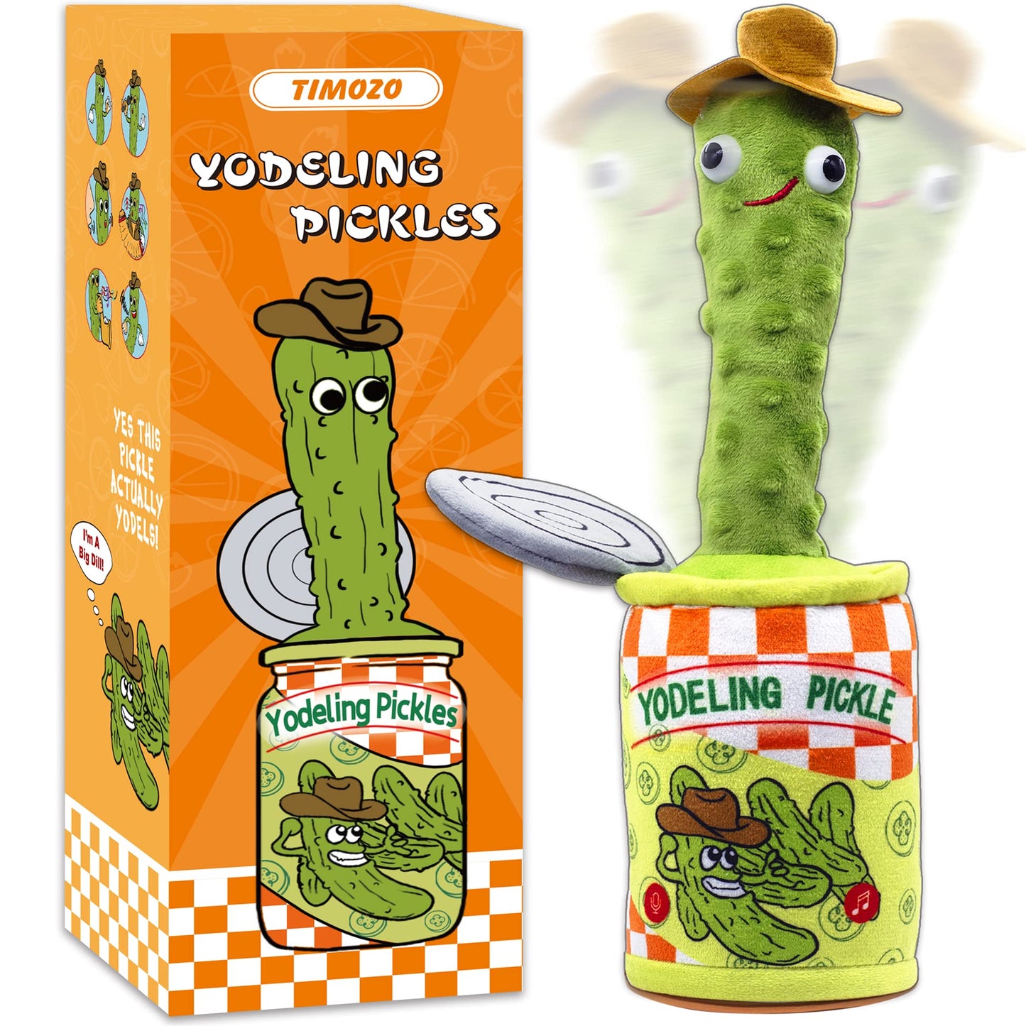 Timozo Yodeling Pickle Toy - Rechargeable Talking Plush, Mimicking Singing Dance, Fun Gag Gift for Adults & Kids, Green Color