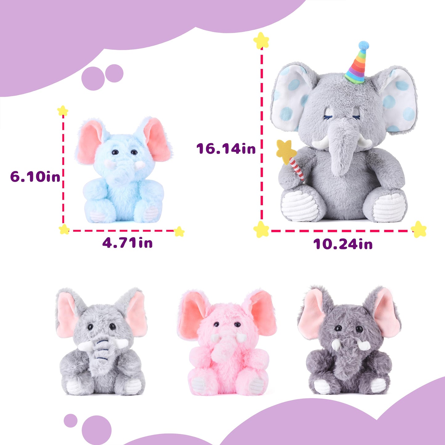 Earthsound Elephant Mom And Baby Stuffed Animal Mommy Plush Toy,16 Cute Small Mama Soft Toy With Little Babies,Family Set Gif