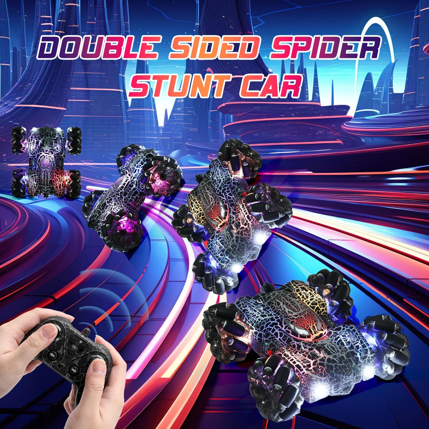 Hand Controlled Remote Control Car, 2.4Ghz Gesture Sensing RC Stunt Car with Wholebody Light & Headlight, Rechargeable 360 Rotat