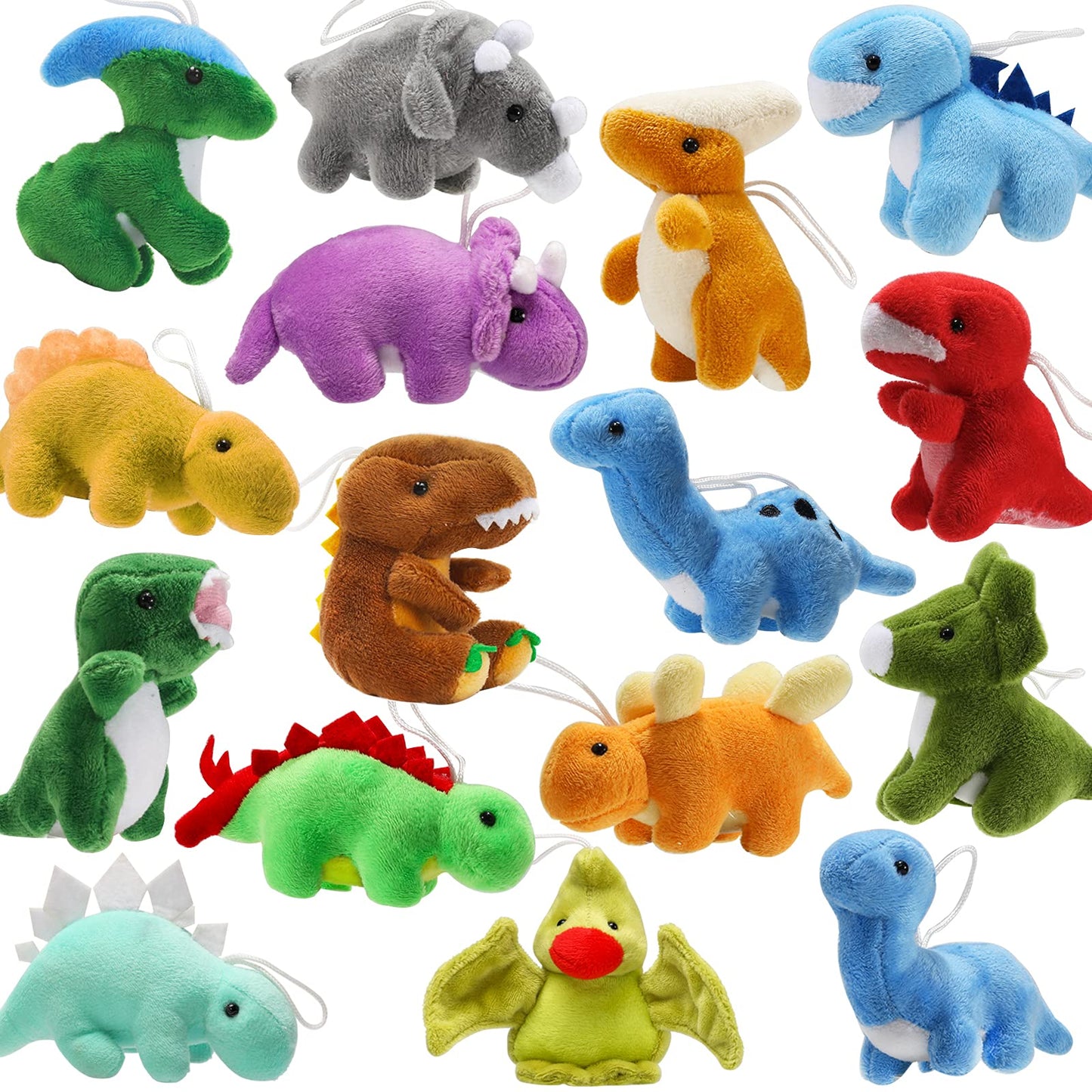 16 Pack Plush Dinosaurs Bulk, Mini Dinosaur Figures Assortment Keychain Toy, Soft Dino Stuffed Animal Set Gifts For Kids, Easter Basket Stuffers, Goody Bag Filler, Doll Machine, Toddler Party Favors