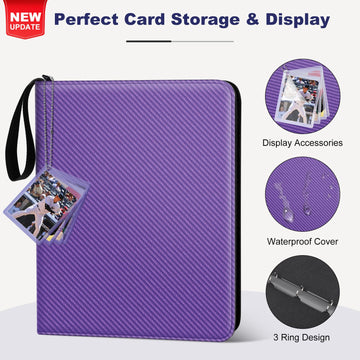 Mlikero Trading Card Binder 9 Pocket Card Binder with Card Display 720 Double Sided Pocket Sports Card Binder enhanced Card Binders Compatible with MTG TCG Baseball Cards(Purple)
