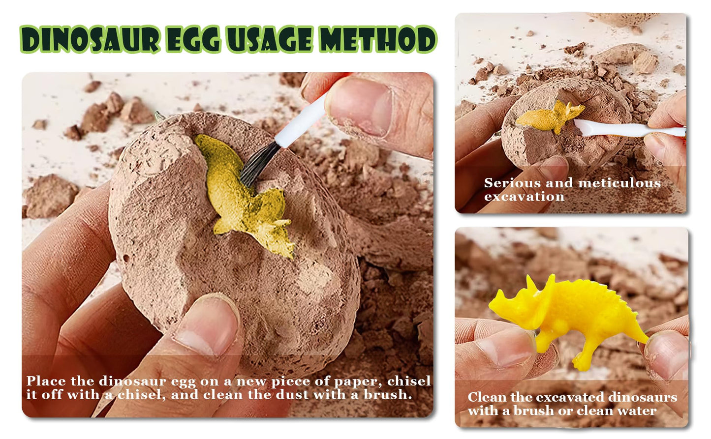 Dino Egg Dig Kit For Kids - Dinosaur Toys 12 Eggs, Dinosaur Fossils Digging Kit, Educational Learning Cards Easter Excavation To