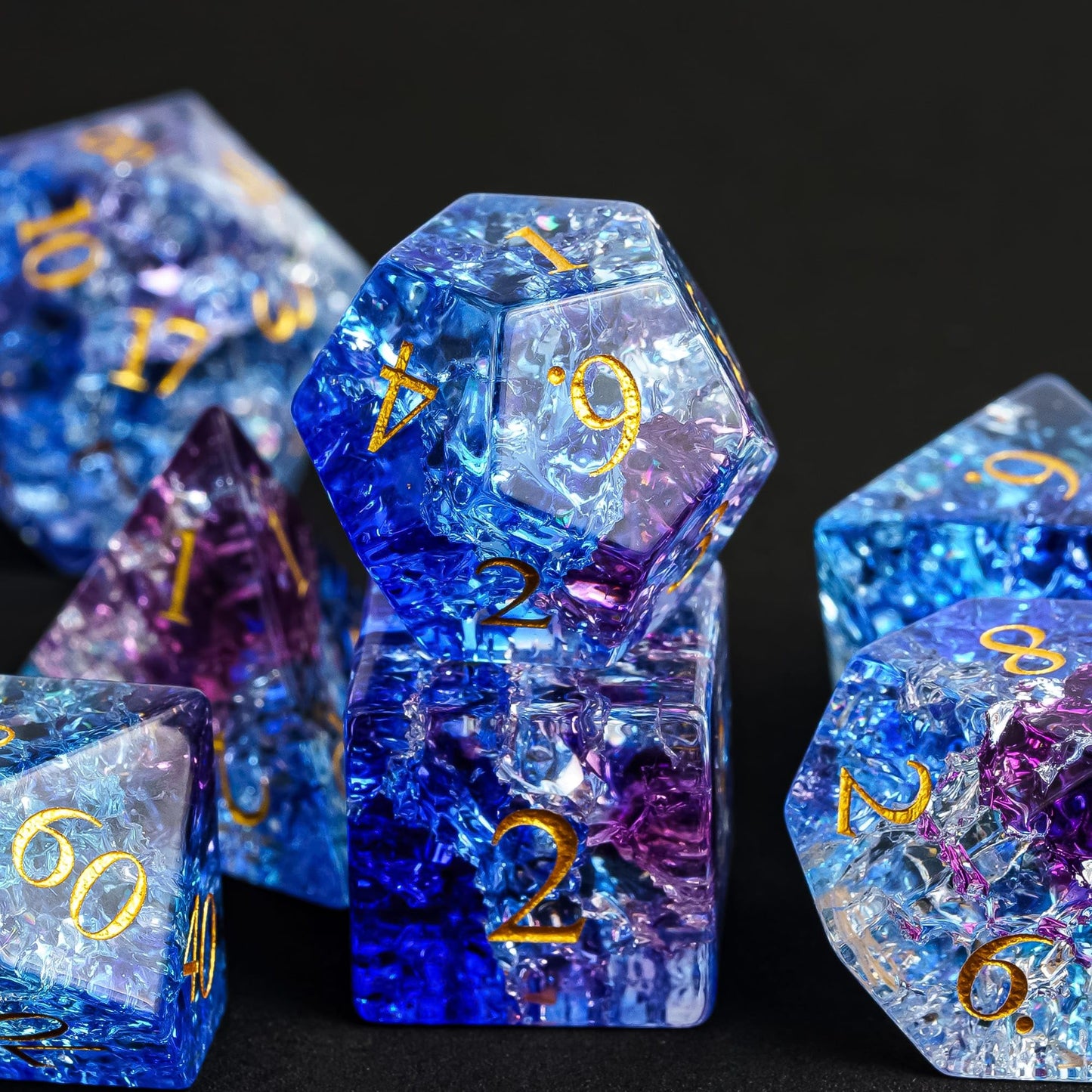 UDIXI Colored Glaze DND Dice Set, 7PCS Polyhedral Dice Set D&D with Gift Box for Dungeons and Dragon Tabletop Game (Blue and Pur