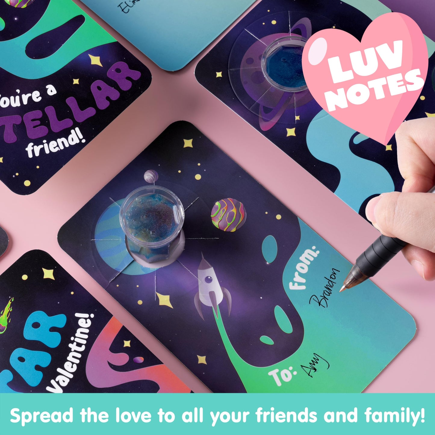 Joyin 30 Packs Valentines Day Gift Cards With Galaxy Slime Stress Relief Fidget Toy For Kids Party Favor, Classroom Exchange Pri