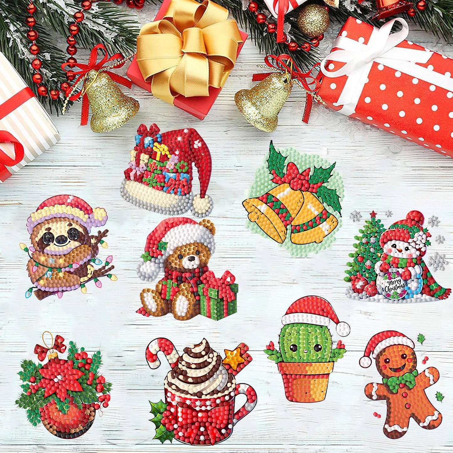 cviokrdu 48 Pcs Diamond Art Painting Sticker Kits for Kids, Christmas Diamond Gem Stickers Kit, 5D Christmas Gem Art Stickers Mo