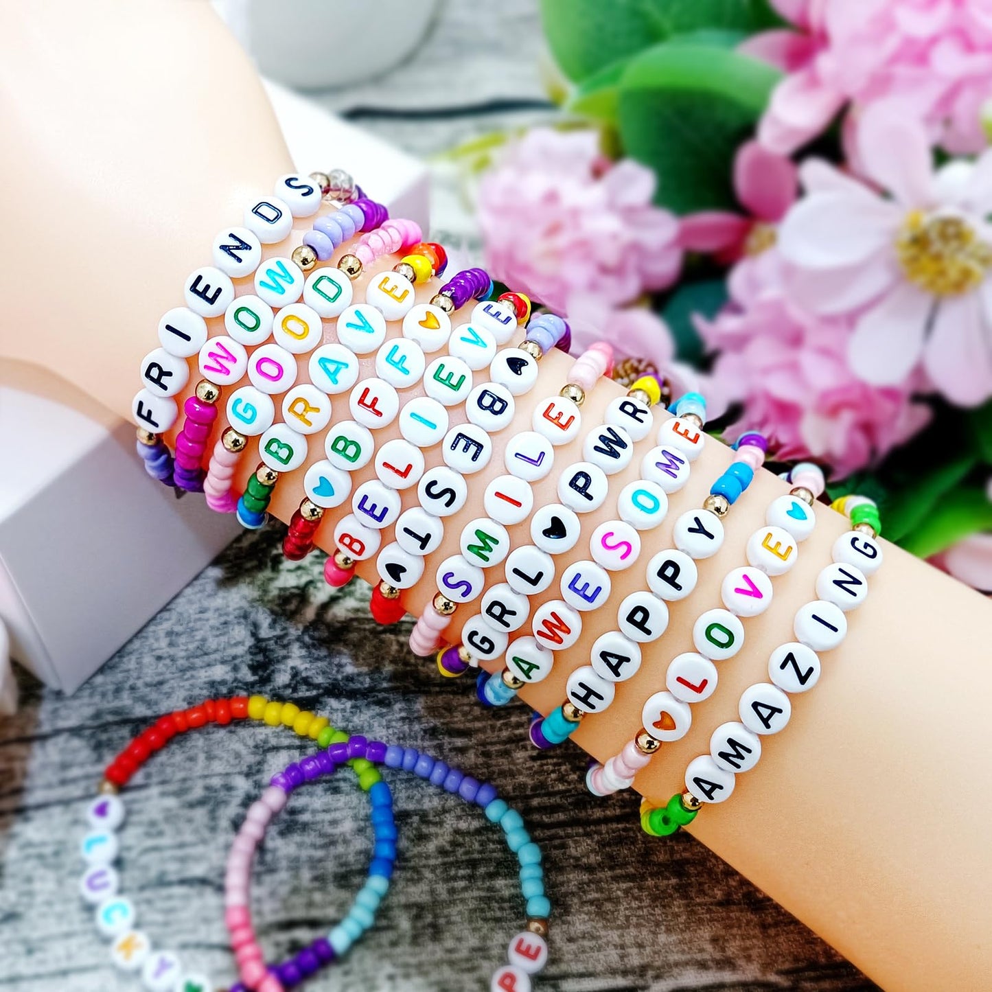 60 Pcs Colorful Friendship Bracelet Set for Girls Stretchy Bracelets for Kids and Women Beaded Friendship Bracelets for Teen Gir