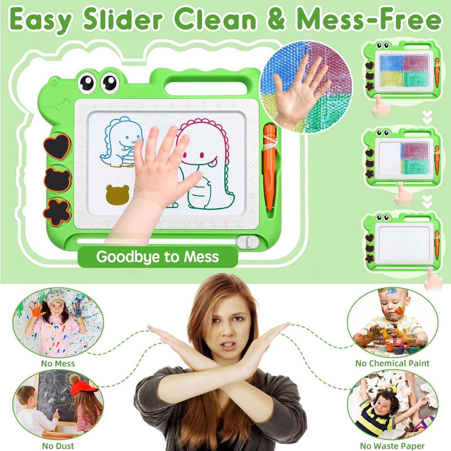 Aituitui Magnetic Drawing Board Toddler Toys Gift For 2 3 Year Old Girls Boys, Sketch Writing Doodle Pad Toddlers Age 2-4 Travel Games, Educational Learning Kids Toys For Birthday (Green)