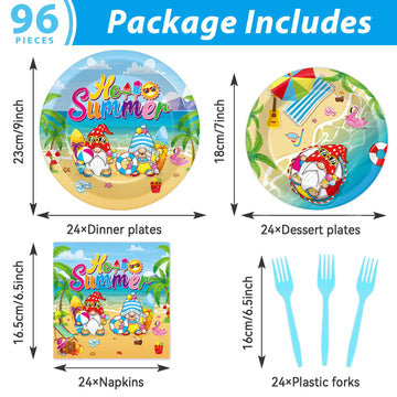 96 Pcs Hello Summer Beach Party Supplies Paper Plates Napkins Summer Beach Hawaiian Pool Party Birthday Tableware Set Summer Gno