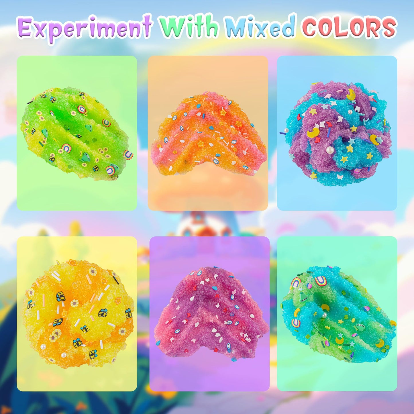 Okaybee 6 Pack Snow Fizz Crunchy Slime Kit, Rainbow Slime For Kids, With Slime Charms & Add-Ins, Slime Party Favors Sensory Toys