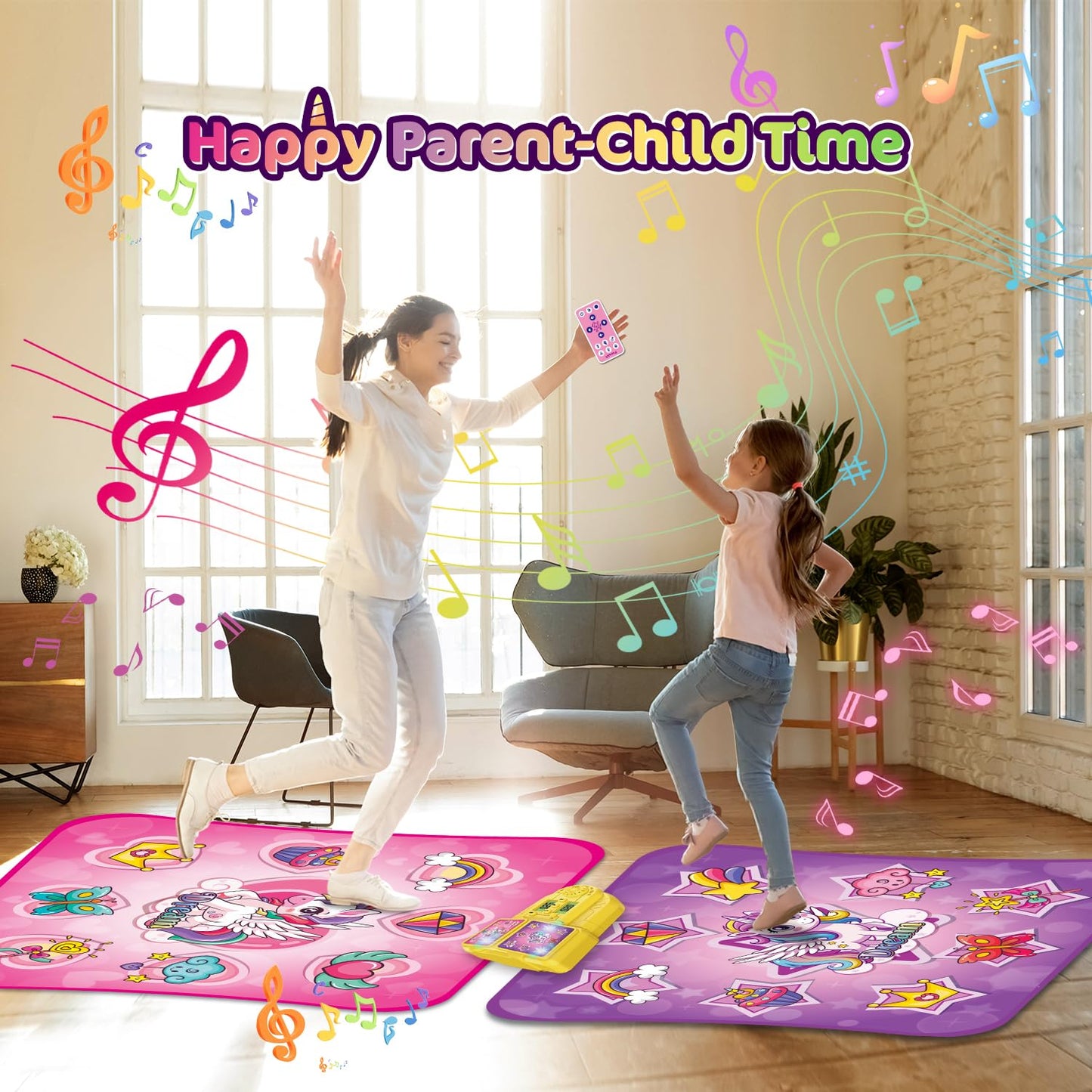 VATOS Double Dance Mat for Girls - 4 Game Modes & 9 Challenge Levels with Adjustable Volume, Led Light & Wireless Bluetooth | Mu
