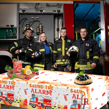 Fire Truck Birthday Party Tablecloth - Firefighter Birthday Party Decorations, 3Pcs Fire Truck Table Cloth, Rectangle Plastic Fi