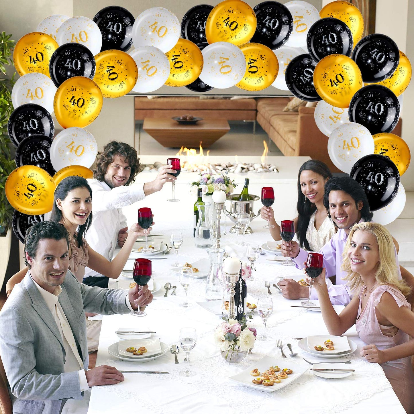 Blulu 45 Piece 12 Inch Birthday Party Latex Balloons Anniversary Decoration White Gold Black Theme Balloon For Birthday Party Supplies Indoor Outdoor Decor(40Th)